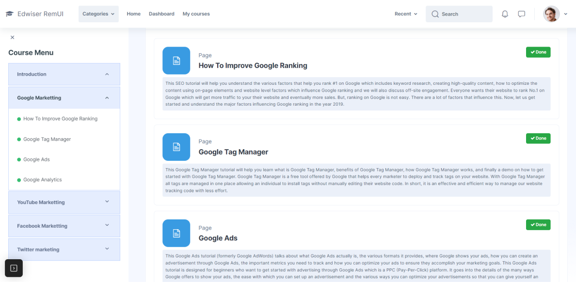 Edwiser Course Formats plugin for Moodle