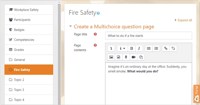 A sample Question page for a Moodle lesson