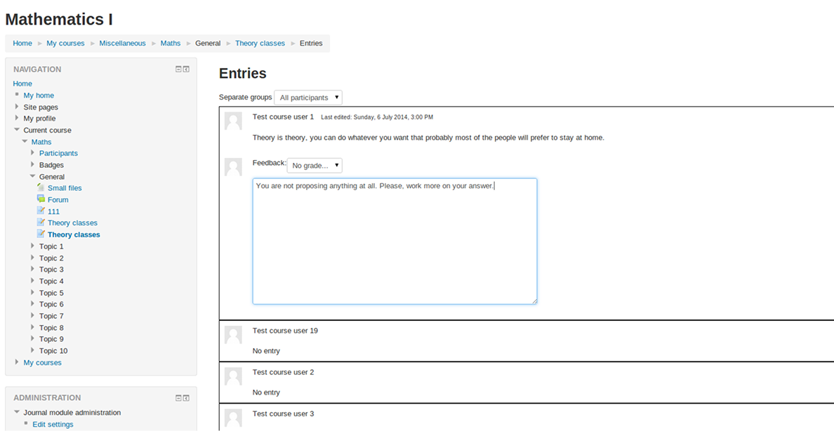 Journal plugin for Moodle