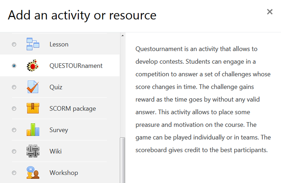 QUESTOURnament plugin for Moodle